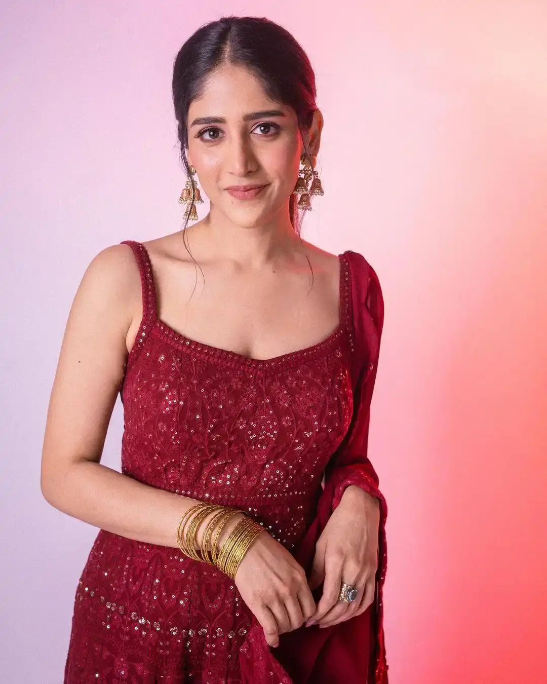 HYDERABAD GIRL CHANDINI CHOWDARY IN BEAUTIFUL LONG MAROON GOWN 5